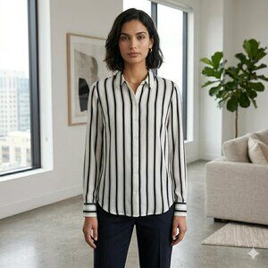 Express The City Shirt Size Large Black White Vertical Stripe Long Sleeve Button